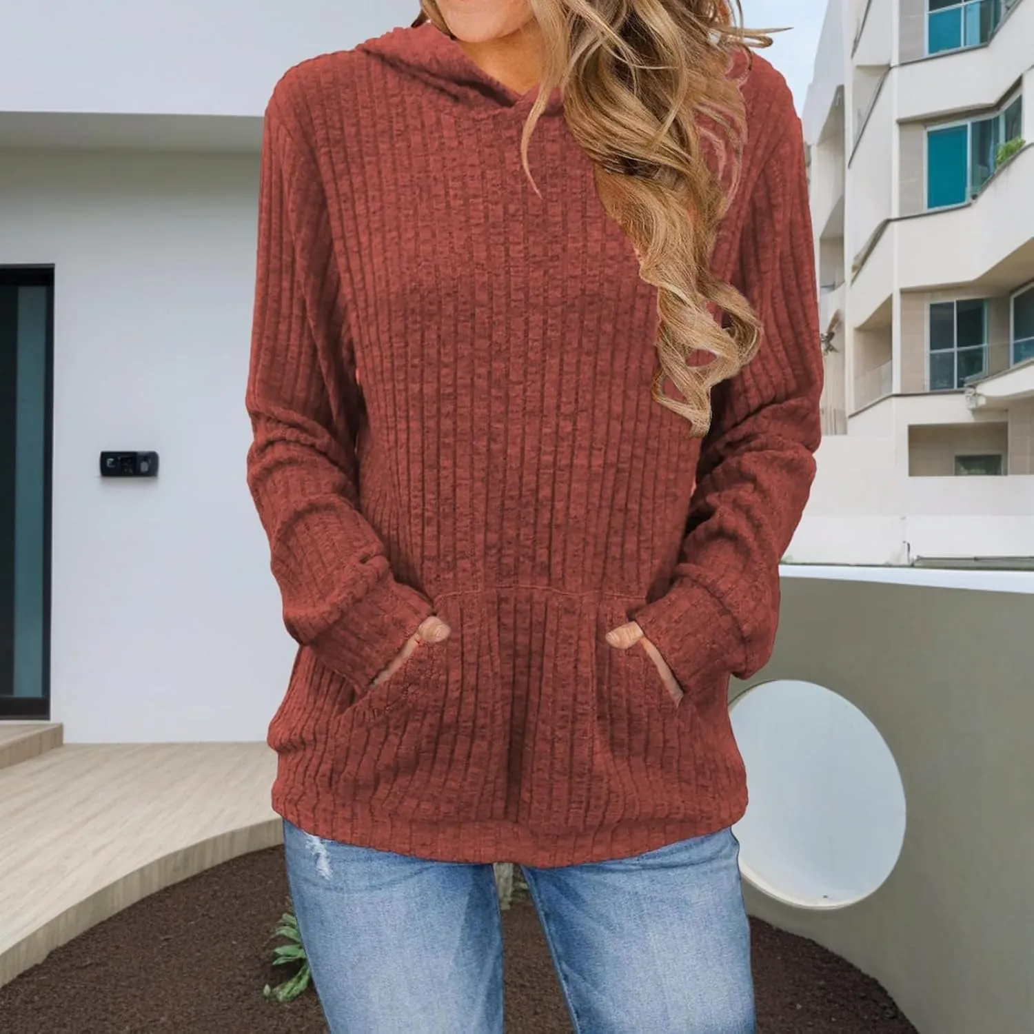 Oversized Hoodies for Women Comfy Long Sleeve Shirts Kangaroo Pocket Pullover Sweatshirts Ribbed Knit Tunic Sweaters