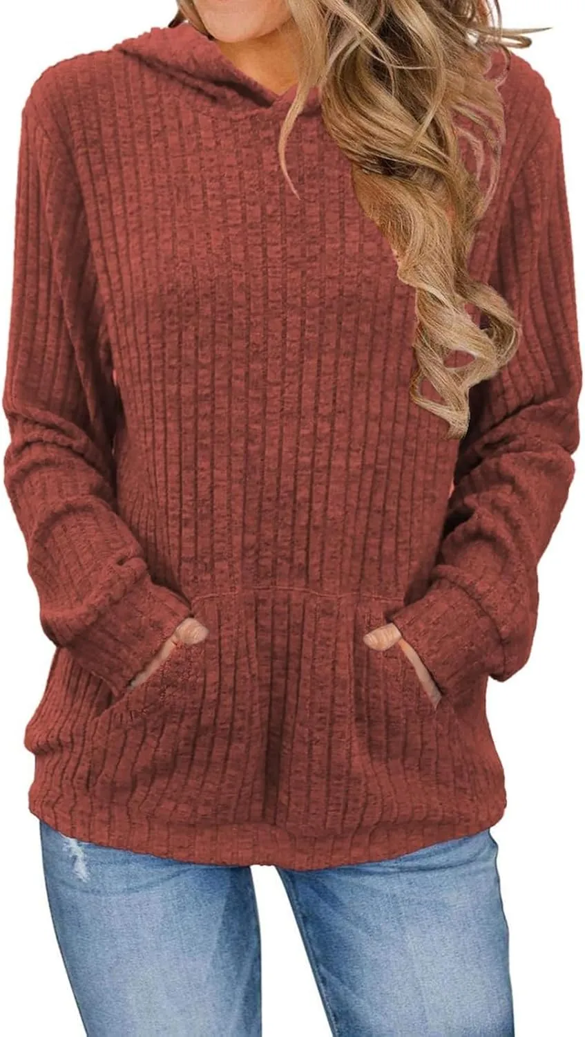 Oversized Hoodies for Women Comfy Long Sleeve Shirts Kangaroo Pocket Pullover Sweatshirts Ribbed Knit Tunic Sweaters