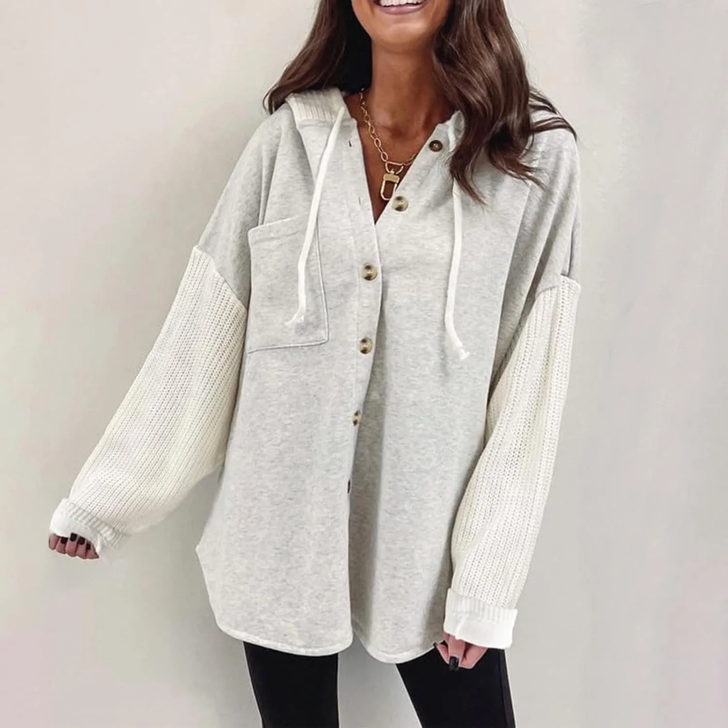 Oversized Sweatshirt Jackets for Women Trendy 2025 Spring Outfits Casual Long Sleeve Button Hooded Shacket Hoodies