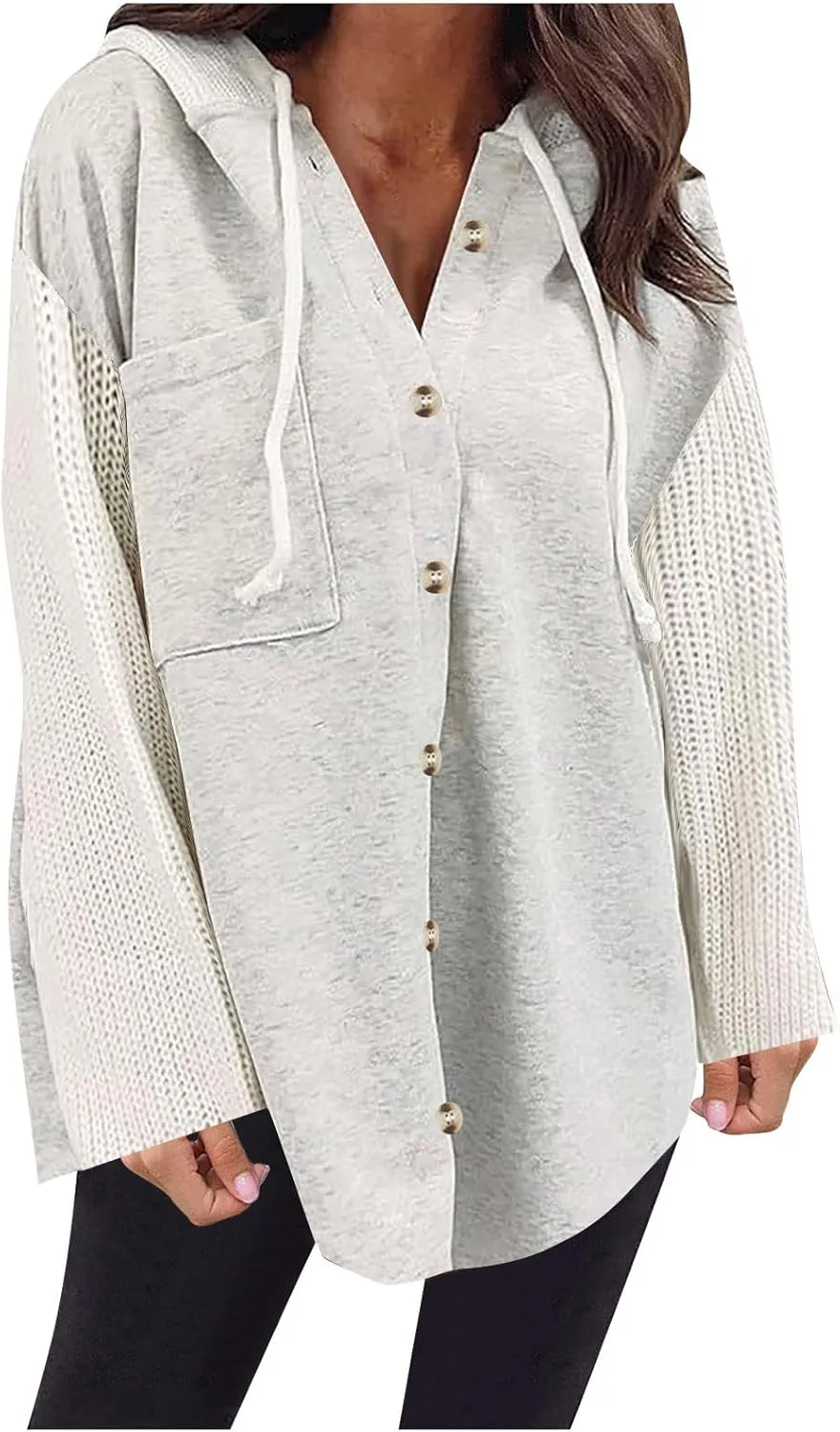 Oversized Sweatshirt Jackets for Women Trendy 2025 Spring Outfits Casual Long Sleeve Button Hooded Shacket Hoodies