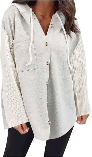 Oversized Sweatshirt Jackets for Women Trendy 2025 Spring Outfits Casual Long Sleeve Button Hooded Shacket Hoodies