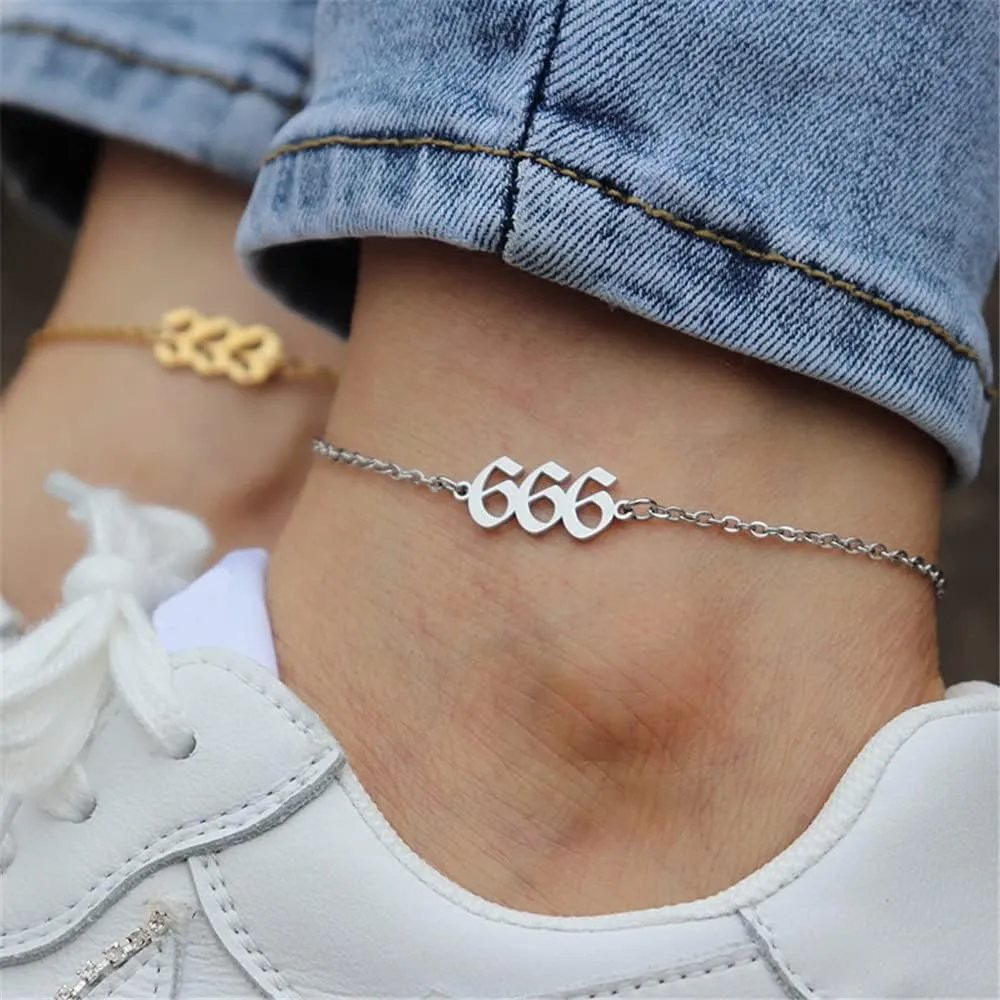 PAMTIER Angel Number Ankle Bracelet for Women Stainless Steel Adjustable Chain Anklet Dainty Simple Numerology Jewelry