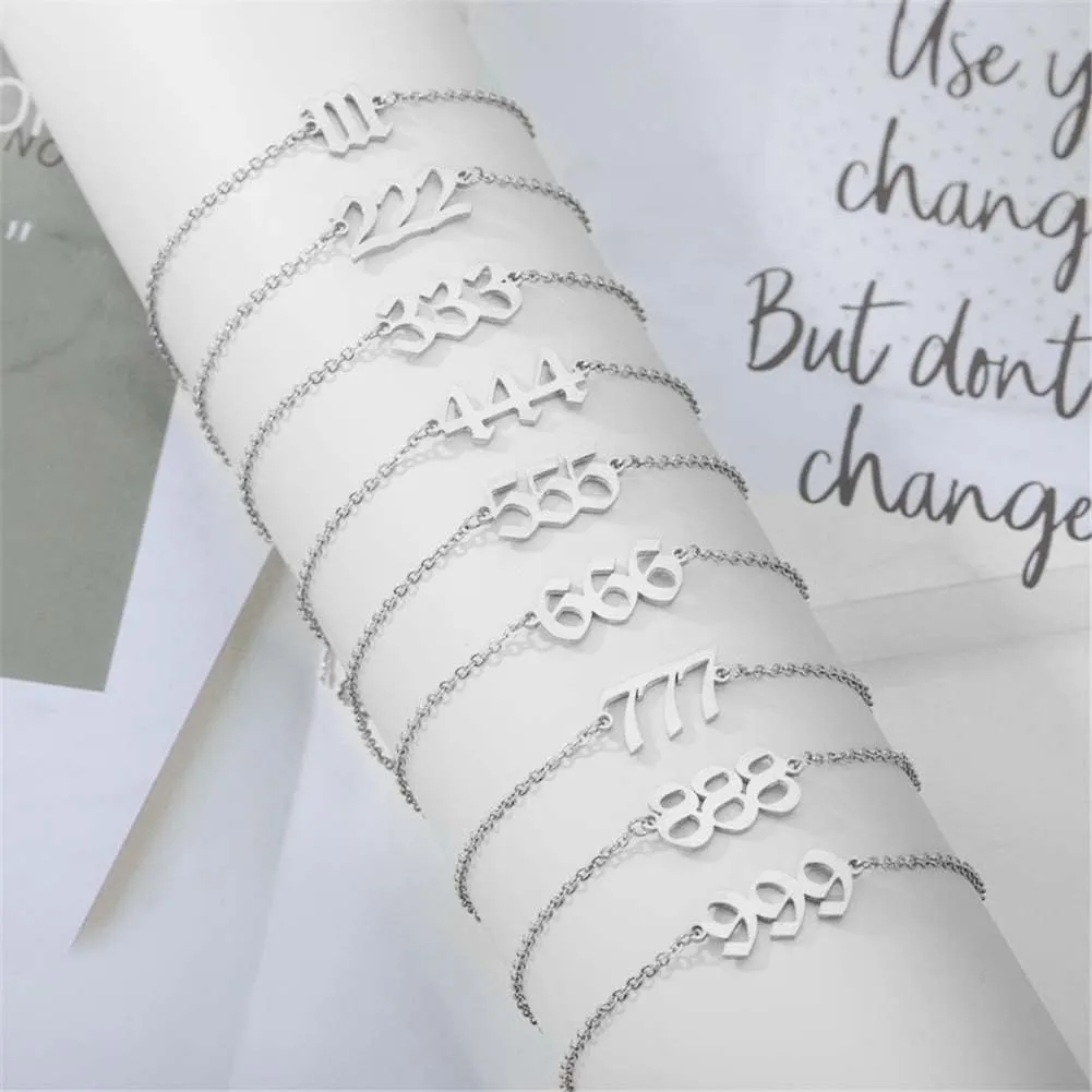 PAMTIER Angel Number Ankle Bracelet for Women Stainless Steel Adjustable Chain Anklet Dainty Simple Numerology Jewelry