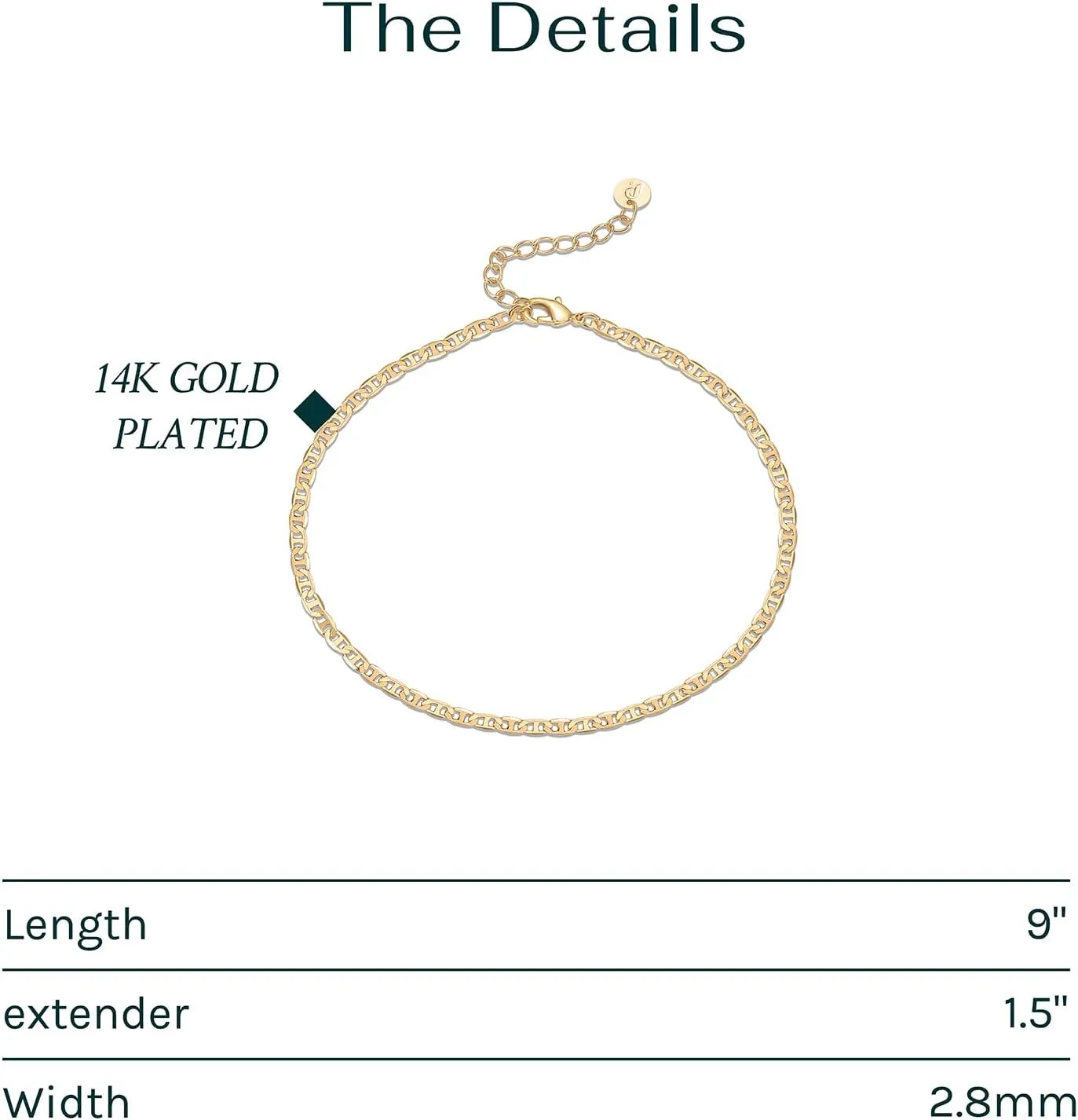 PAVOI 14K-18K Gold Plated Charm Link Flat Gold Anklets for Women | Beaded Marina Link Mariner Paperclip Snake Chain Jewelry Anklets