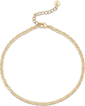PAVOI 14K-18K Gold Plated Charm Link Flat Gold Anklets for Women | Beaded Marina Link Mariner Paperclip Snake Chain Jewelry Anklets