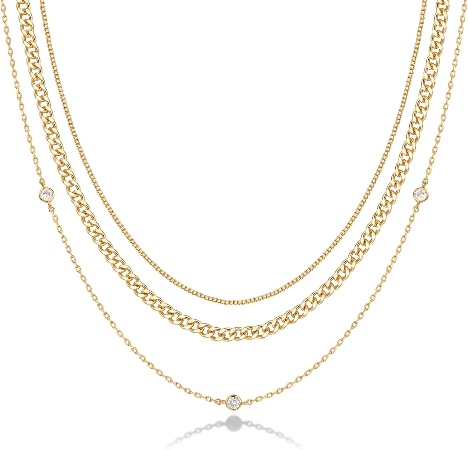PAVOI 14K Gold Plated Dainty Layering Necklaces for Women | Snake Chain, Curb Link, Paperclip Layered Chains | Trendy Layering Necklace