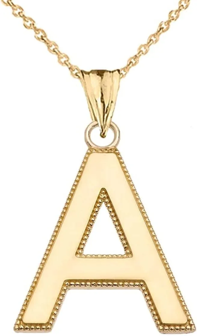 Personalized Yellow Gold Milgrain Initial Pendant Necklace - Gold Purity:: 10K, Pendant/Necklace Option: Pendant With 16" Chain