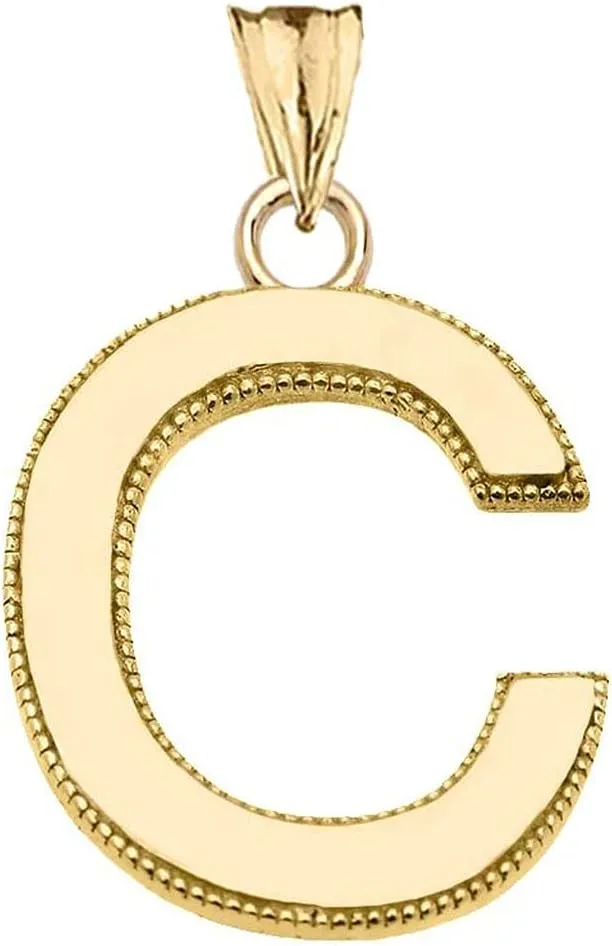PERSONALIZED YELLOW GOLD MILGRAIN INITIAL PENDANT NECKLACE - Gold Purity:: 14K, Pendant/Necklace Option: Pendant With 22" Chain
