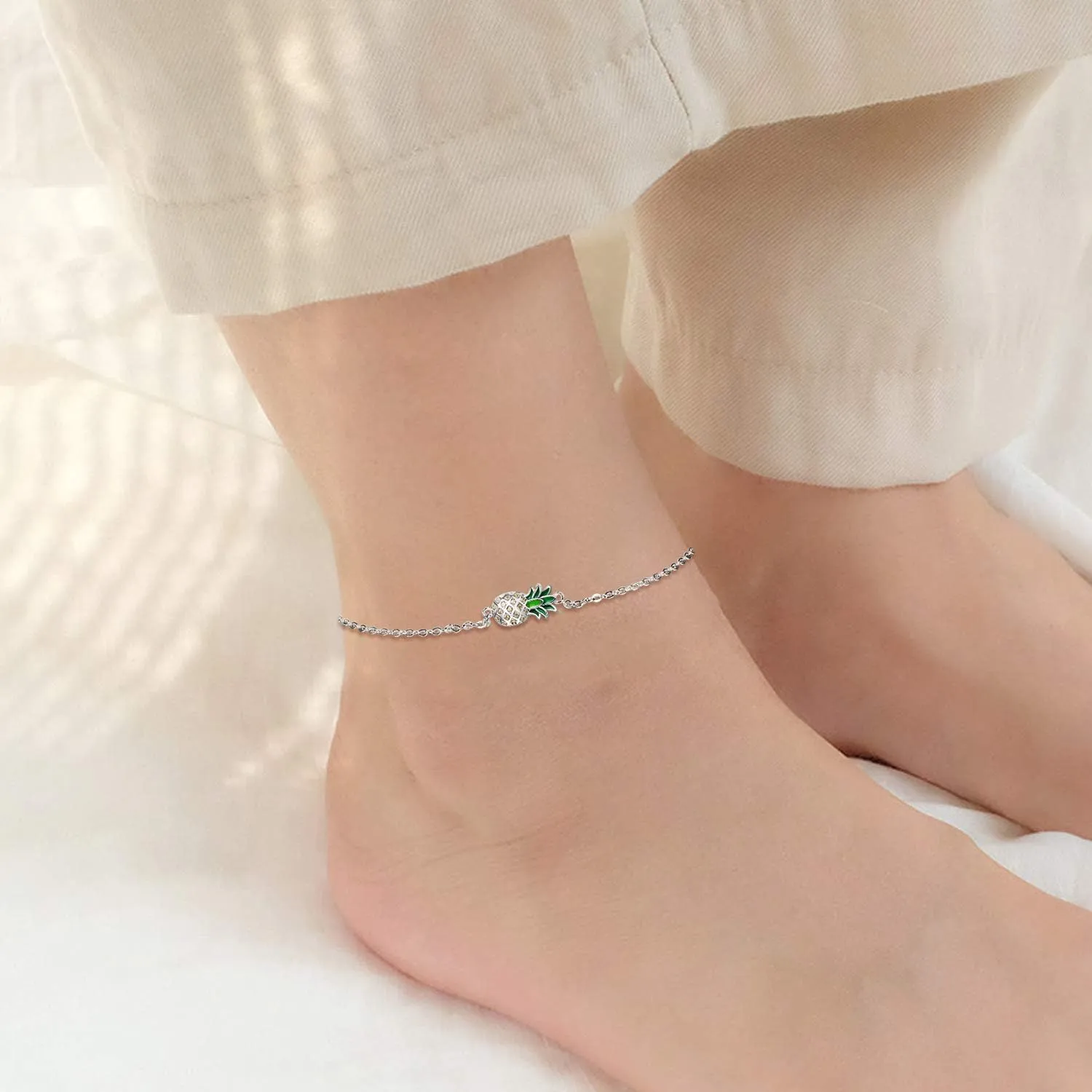 Pineapple/Mushroom/Star/Mountain Anklets Sterling Silver Adjustable Chain Link Ankle Bracelets Beach Anklet Jewelry for Women Teens