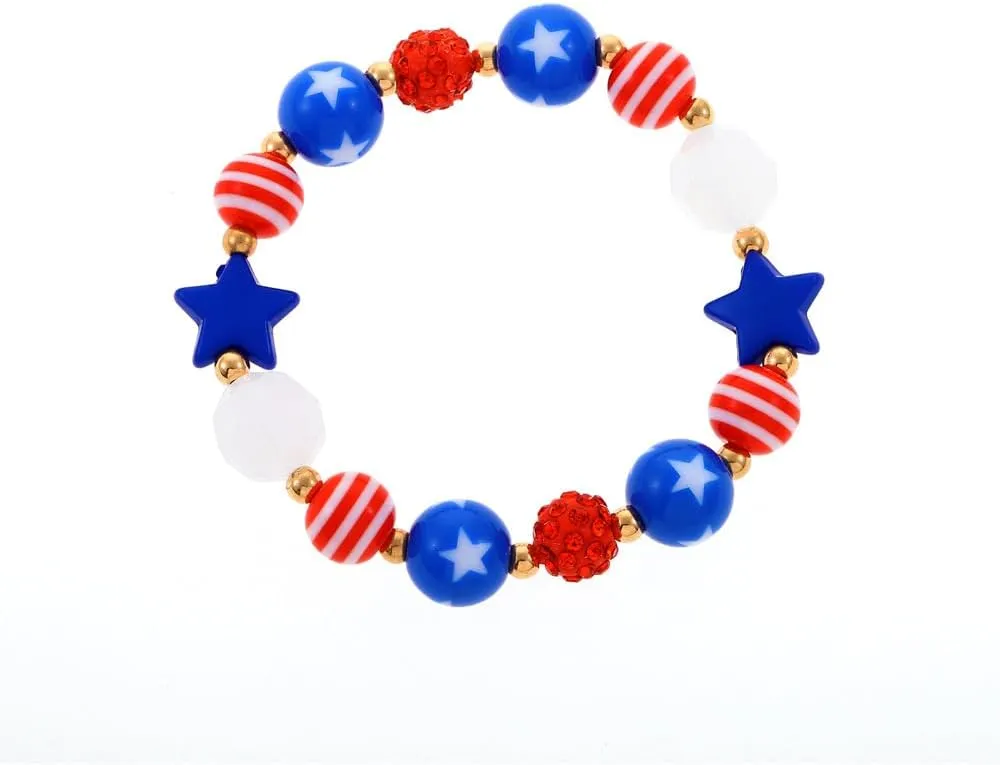 Pingyongchang 4th of July Bracelets for Women Men American Red White Blue Beadeds Stretch Bracelet Patriotic Holiday Party Independence Day Jewelry Gifts
