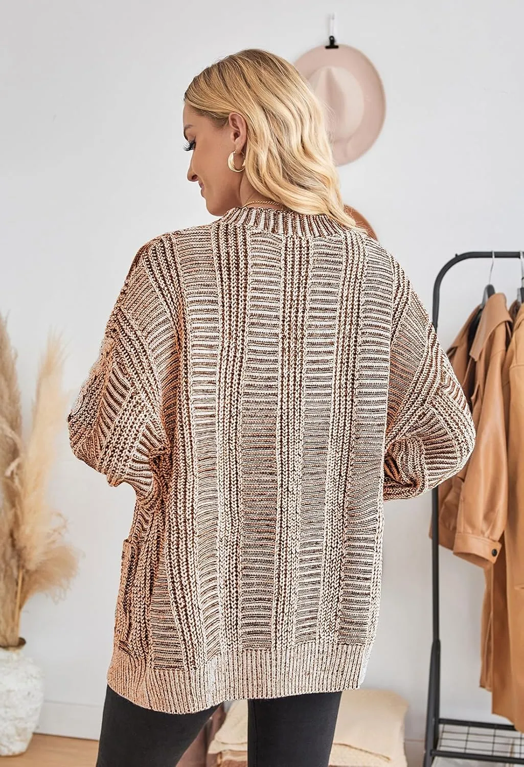 Pink Queen Women's 2024 Fall Winter Cardigan Sweater Long Sleeve Cable Knit Loose Outerwear Coat