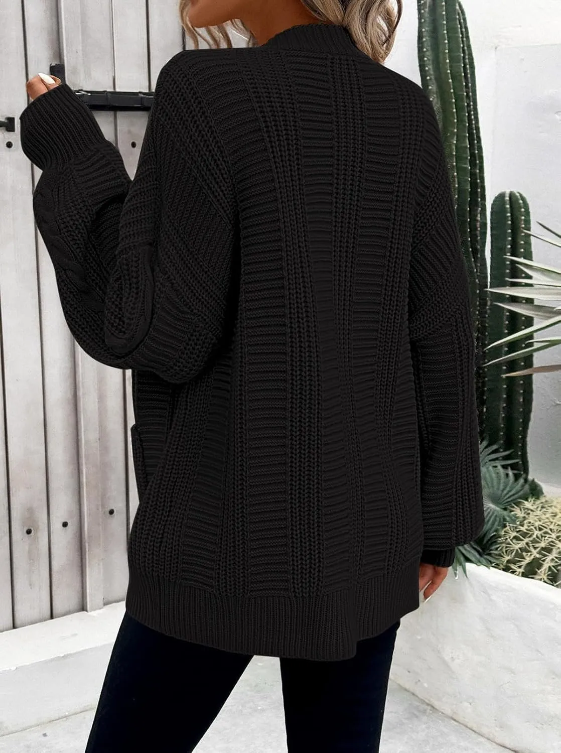 Pink Queen Women's 2024 Fall Winter Cardigan Sweater Long Sleeve Cable Knit Loose Outerwear Coat