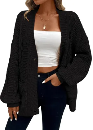 Pink Queen Women's 2024 Fall Winter Cardigan Sweater Long Sleeve Cable Knit Loose Outerwear Coat