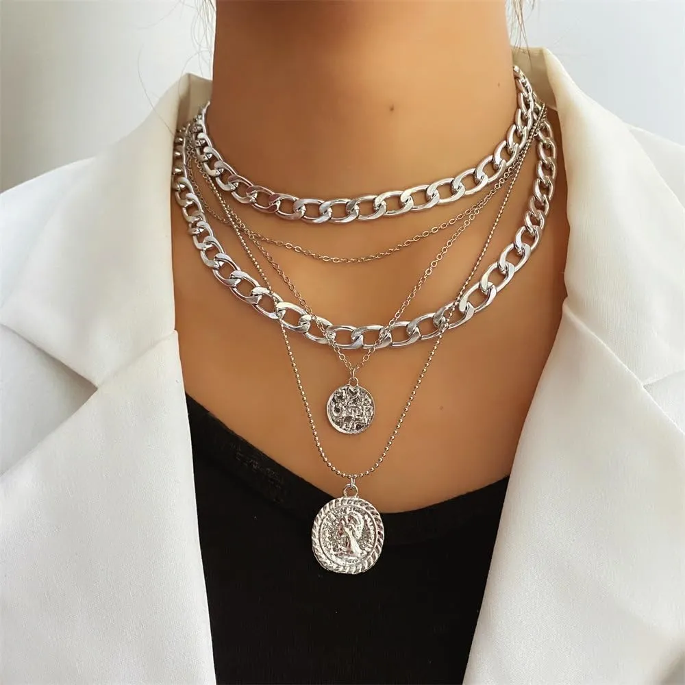 Pirate Necklace Chunky Gold Necklace for Women vintage Pirate Coin Pendant Necklace Fashion Chunky Chain Choker Necklaces Pirate Costume Women Men Jewellery