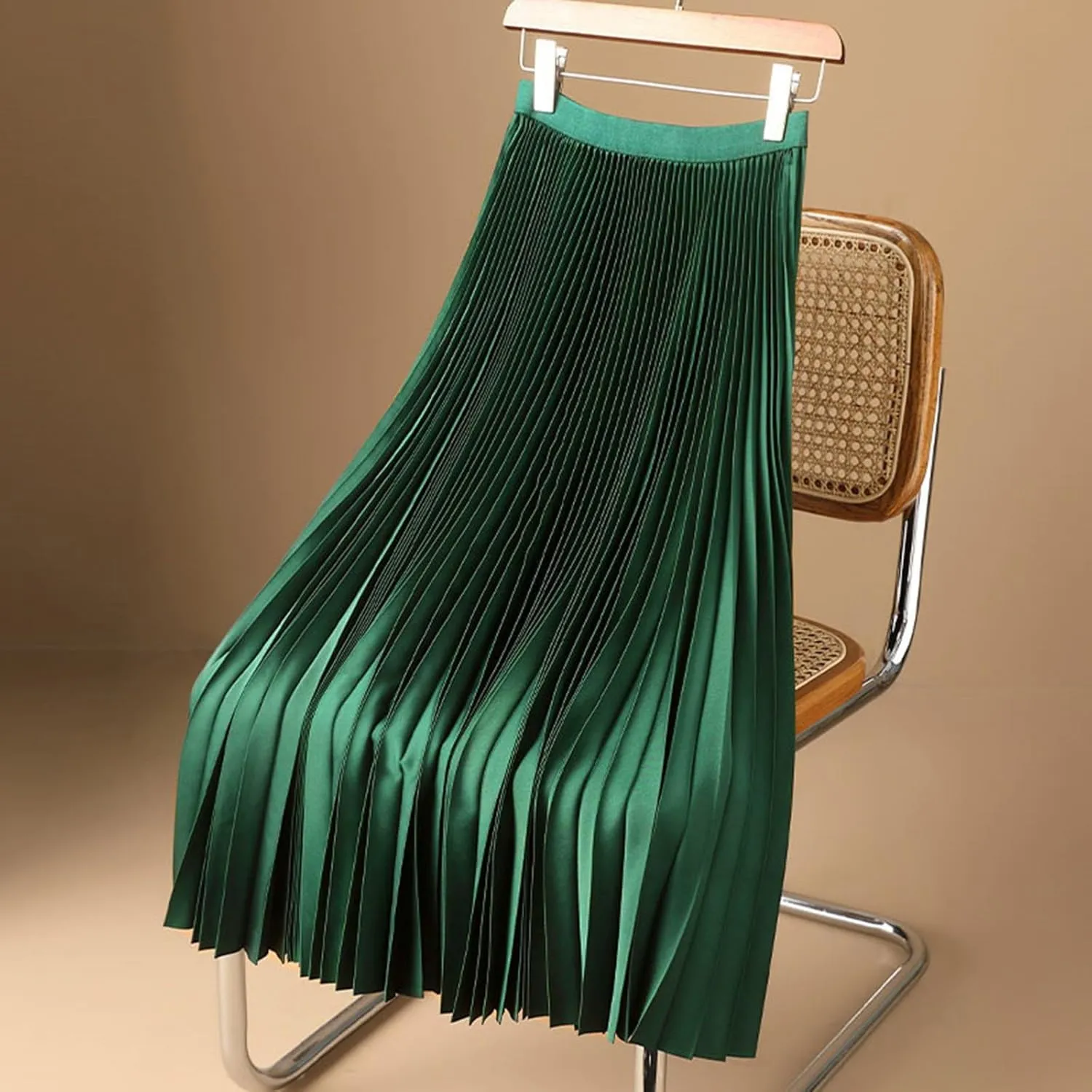 Pleated Midi Skirts for Women Plus Size High Waist Chiffon Flare Casual Skirt A Line Ruffle Cocktail Party Dresses