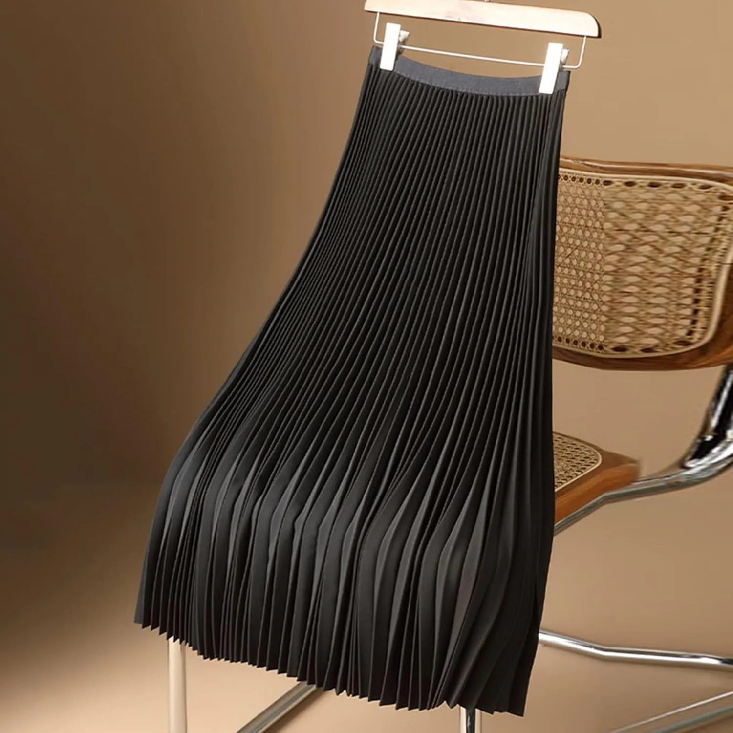 Pleated Midi Skirts for Women Plus Size High Waist Chiffon Flare Casual Skirt A Line Ruffle Cocktail Party Dresses