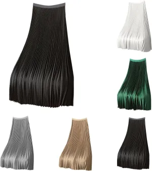 Pleated Midi Skirts for Women Plus Size High Waist Chiffon Flare Casual Skirt A Line Ruffle Cocktail Party Dresses