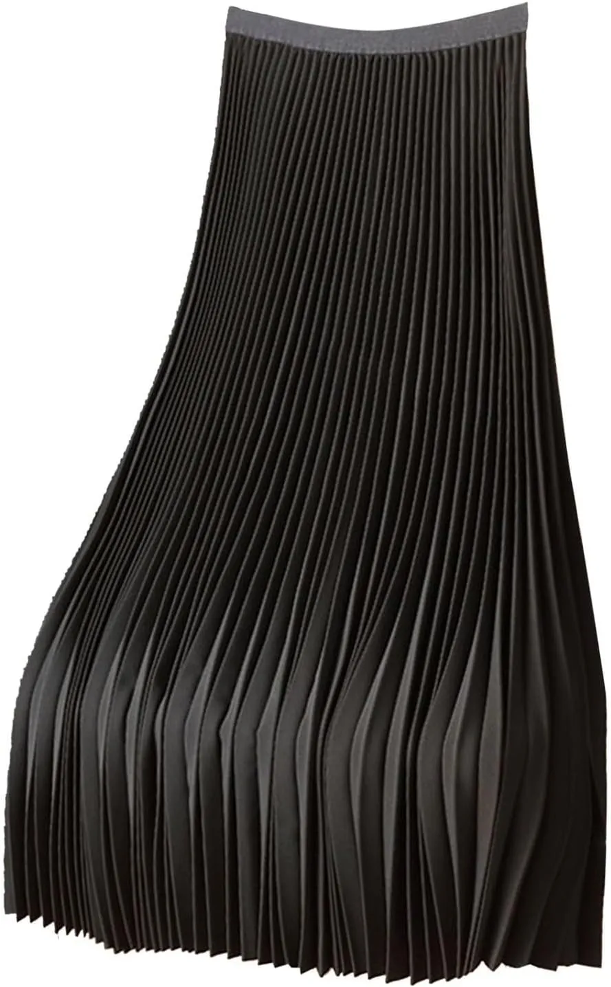 Pleated Midi Skirts for Women Plus Size High Waist Chiffon Flare Casual Skirt A Line Ruffle Cocktail Party Dresses