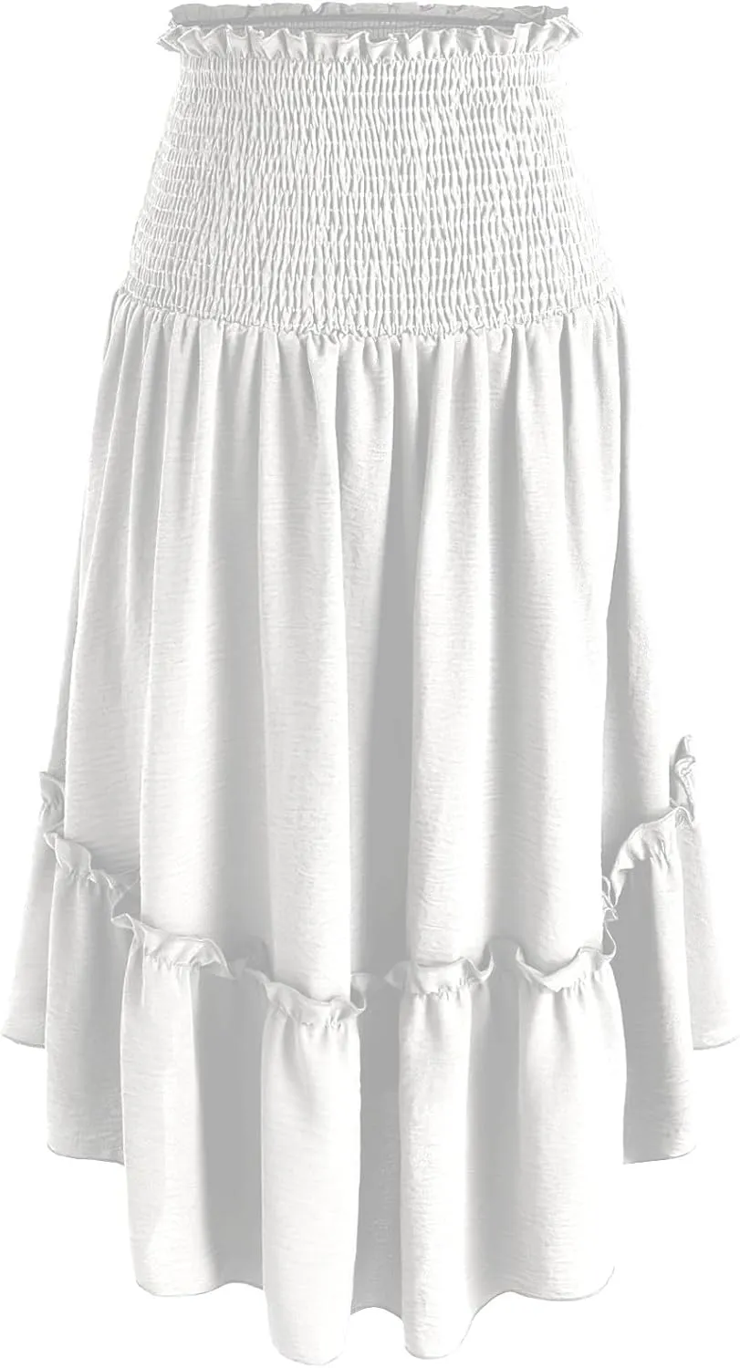 Pleated Skirts for Women Elegant High Waist a Line Skirt Fall Winter Casual Loose Fit Midi Skirt Trendy Long Skirt