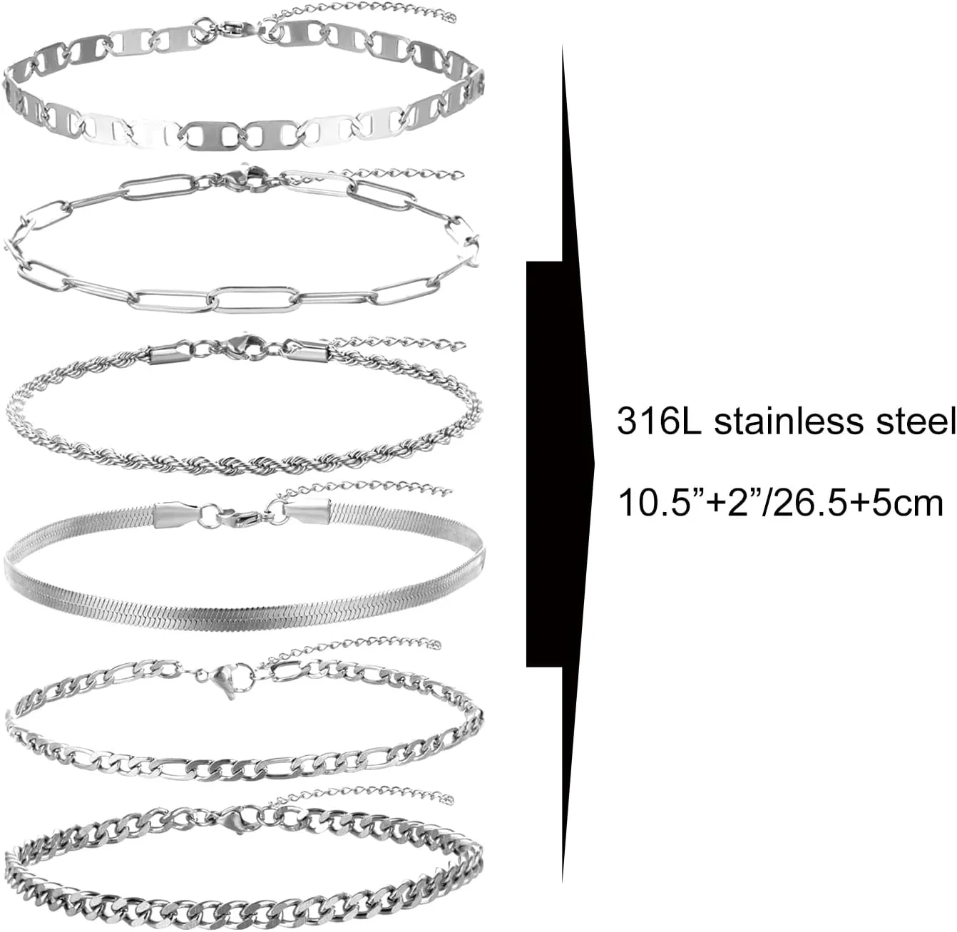 Plus Size Anklets for Women Big Ankles 14K White Gold Plated Stainless Steel Anklets for Women Men Waterproof 10.5 2 Large Adjustable Ankle Bracelets for Women
