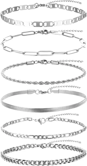 Plus Size Anklets for Women Big Ankles 14K White Gold Plated Stainless Steel Anklets for Women Men Waterproof 10.5 2 Large Adjustable Ankle Bracelets for Women
