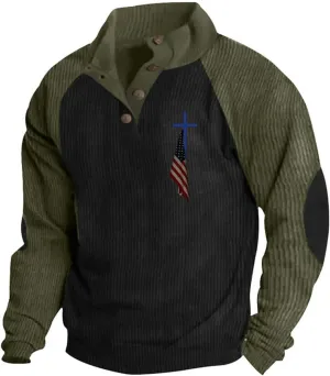 Polo Pullover Corduroy Winter Independence Day Casual Fashion Soft And Comfortable Casual Vintage Mens Aztec Print