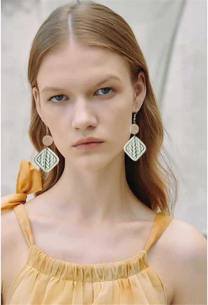 Polymer Clay Rattan Flower Earring Boho Handmade Woven Statement Boho Lightweight Drop Dangle Earrings Jewelry Gifts for Women