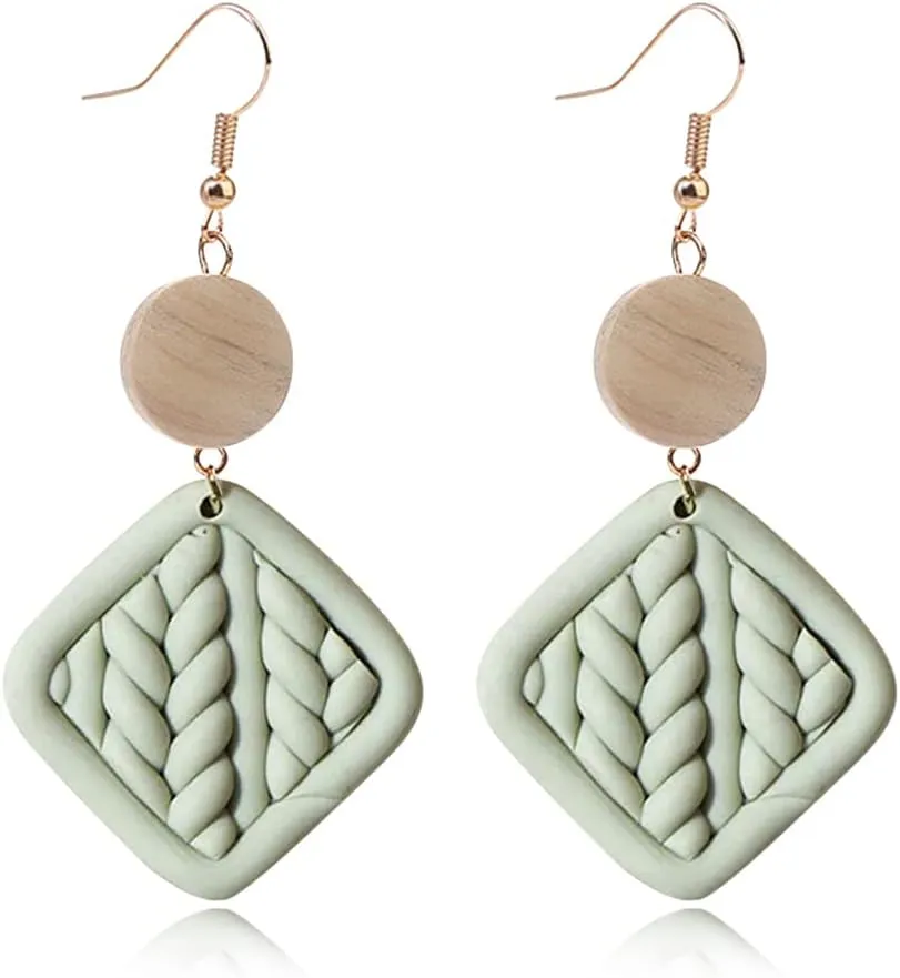 Polymer Clay Rattan Flower Earring Boho Handmade Woven Statement Boho Lightweight Drop Dangle Earrings Jewelry Gifts for Women