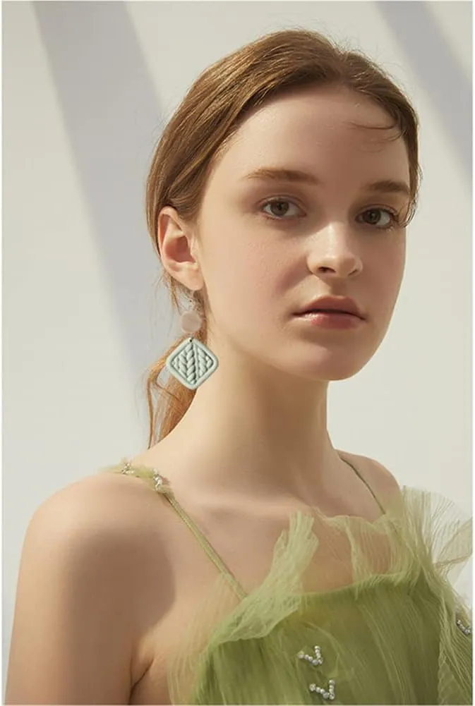 Polymer Clay Rattan Flower Earring Boho Handmade Woven Statement Boho Lightweight Drop Dangle Earrings Jewelry Gifts for Women