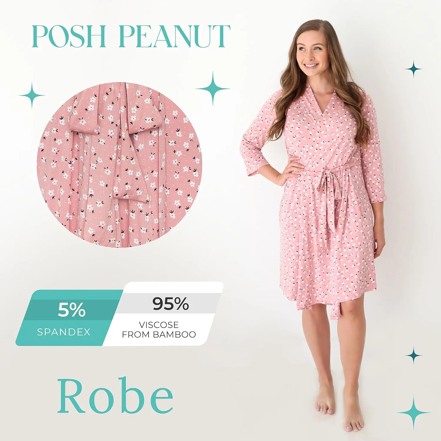 Posh Peanut Maternity Robe for Hospital Delivery - Soft Viscose from Bamboo Postpartum Robe for Women Nursing & Lounging