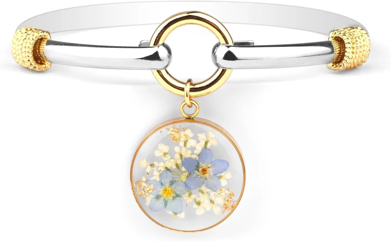 Pressed Flower Bracelet, Unique Handmade Resin Jewelry, Adjustable Dried Flower Gold Bracelet, Gift for Her
