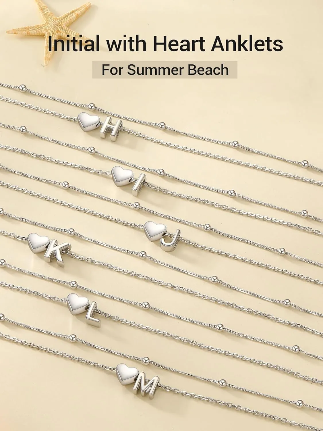 PROSILVER Ankle Bracelets for Women S925 Sterling Silver Anklets for Women Waterproof, Dainty Layered Heart Anklet, Beach Initial Anklet for Summer, Letter A-Z