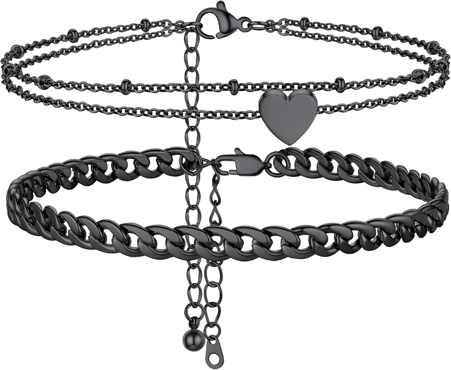 PROSTEEL Black Ankle Bracelets for Women Adjustable Minimalist Anklets Stainless Steel Chain Anklet