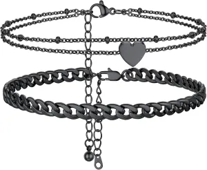 PROSTEEL Black Ankle Bracelets for Women Adjustable Minimalist Anklets Stainless Steel Chain Anklet