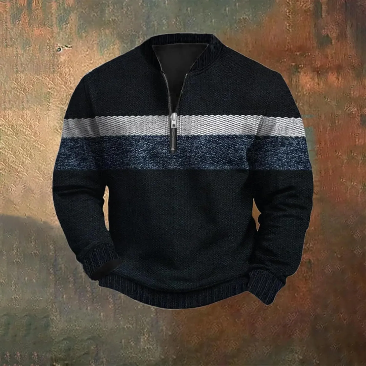 Pullover Sweatshirts Mock Neck Men's Casual Fashion Loose 3D Printed Zipper Long Sleeved Casual Mock Neck Pullover