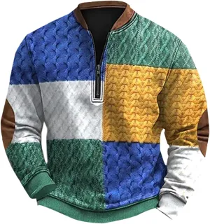 Pullover Sweatshirts Mock Neck Men's Casual Fashion Loose 3D Printed Zipper Long Sleeved Casual Mock Neck Pullover