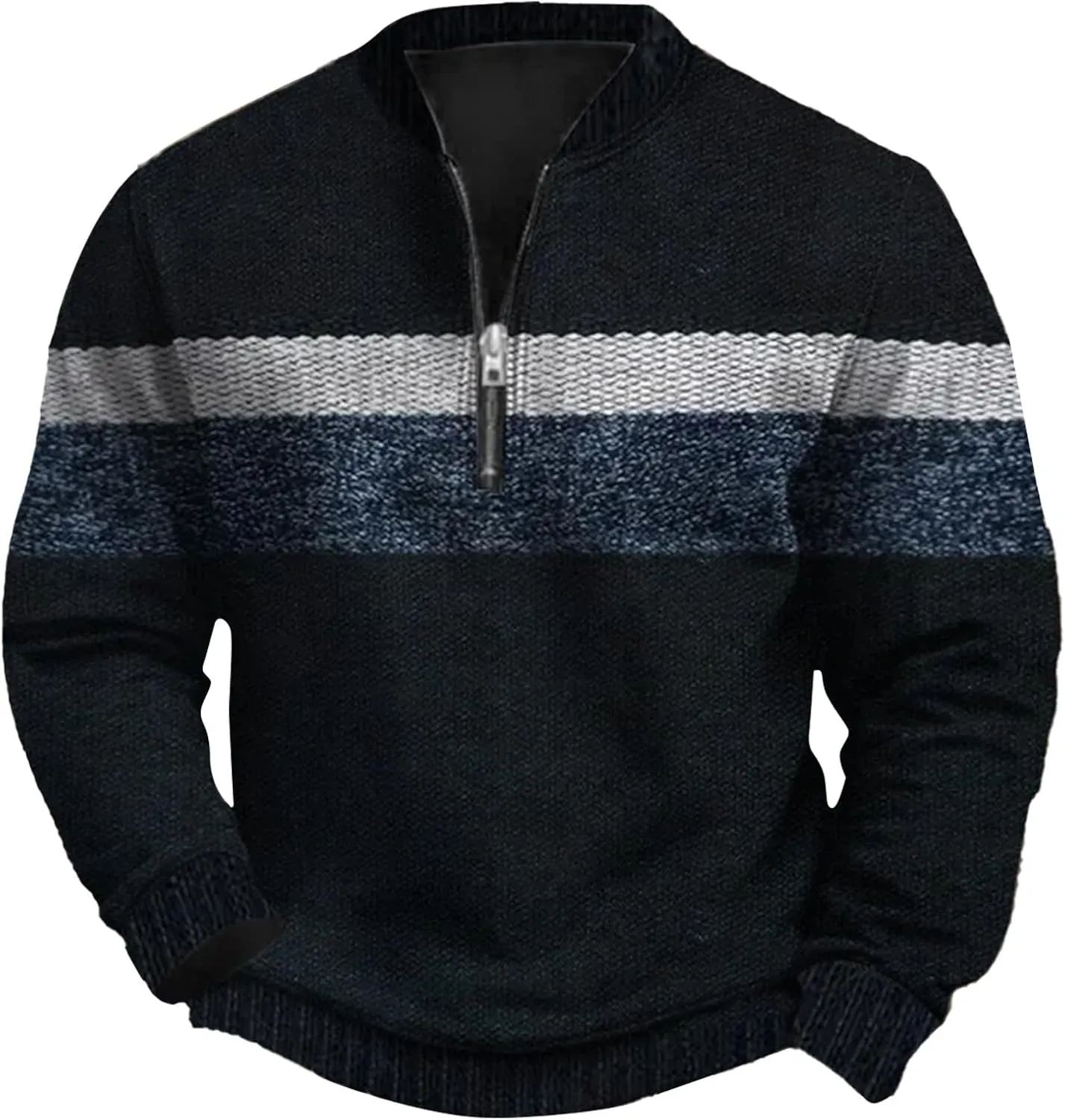 Pullover Sweatshirts Mock Neck Men's Casual Fashion Loose 3D Printed Zipper Long Sleeved Casual Mock Neck Pullover