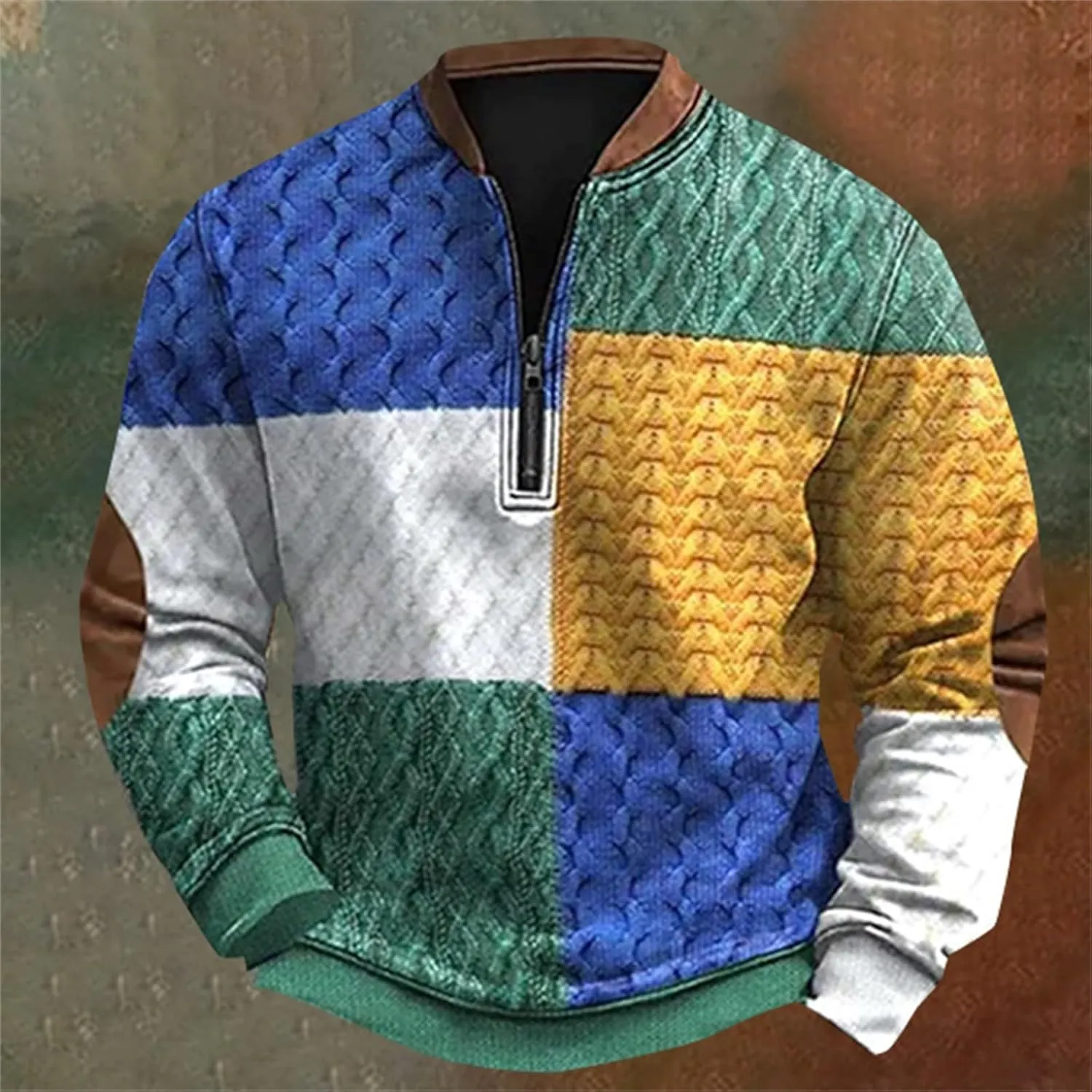 Pullover Sweatshirts Mock Neck Men's Casual Fashion Loose 3D Printed Zipper Long Sleeved Casual Mock Neck Pullover