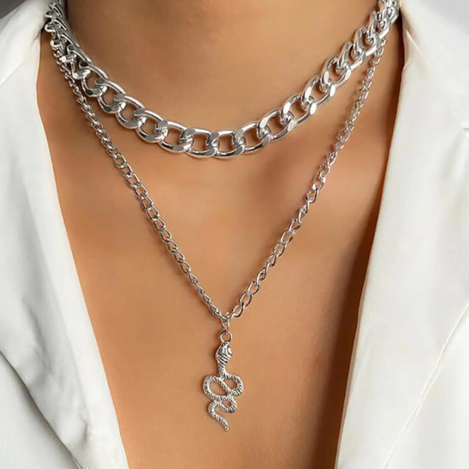 Punk Gold Snake Necklace Layered Choker Pendants for Women Snake Jewelry,Snake Chain Necklaces Chunky Snake Choker Goth Accessories