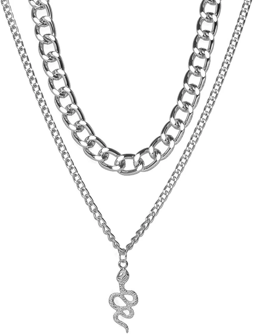 Punk Gold Snake Necklace Layered Choker Pendants for Women Snake Jewelry,Snake Chain Necklaces Chunky Snake Choker Goth Accessories