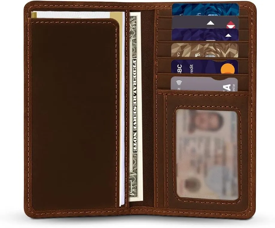 RAW HYD Full-Grain Leather Long Wallet for Men - Classic Bifold Western Wallet for Men - Minimalist Cowboy Wallets for Men - Rodeo wallets for men - Checkbook Cover & Gift for Him