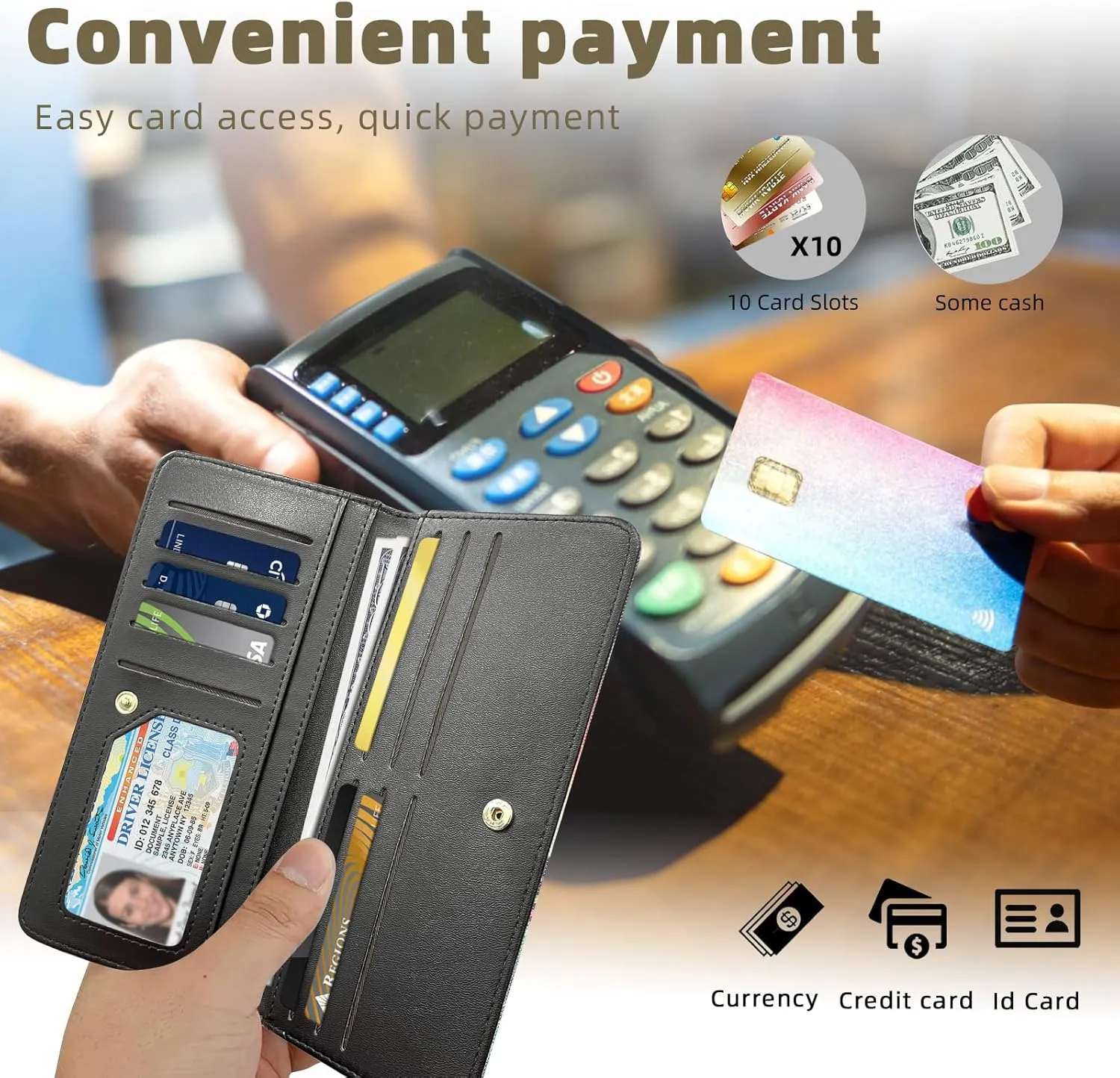 RFID Blocking Leather Wallet for Women and Men, Black Cat Reading Compact Bifold Credit Card Holder with RFID Protection, Small Ladies Slim Minimalist Wallet