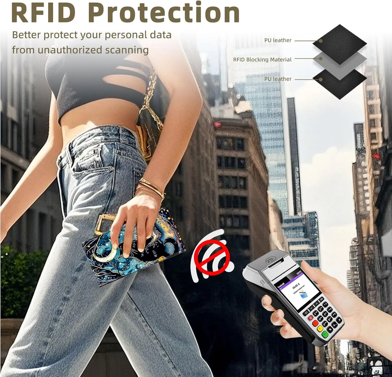 RFID Blocking Leather Wallet for Women and Men, Black Cat Reading Compact Bifold Credit Card Holder with RFID Protection, Small Ladies Slim Minimalist Wallet