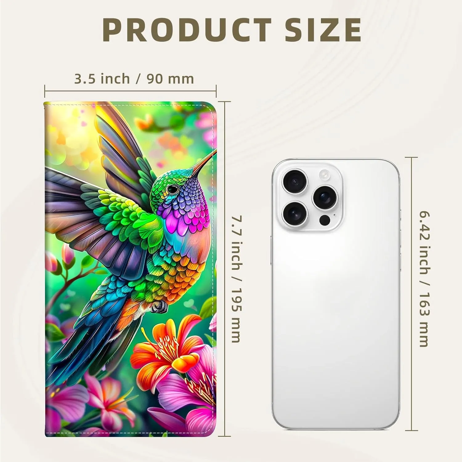 RFID Blocking Leather Wallet for Women and Men, Colorful Hummingbird and Flowers Compact Bifold Credit Card Holder with RFID Protection, Small Ladies Slim Minimalist Wallet
