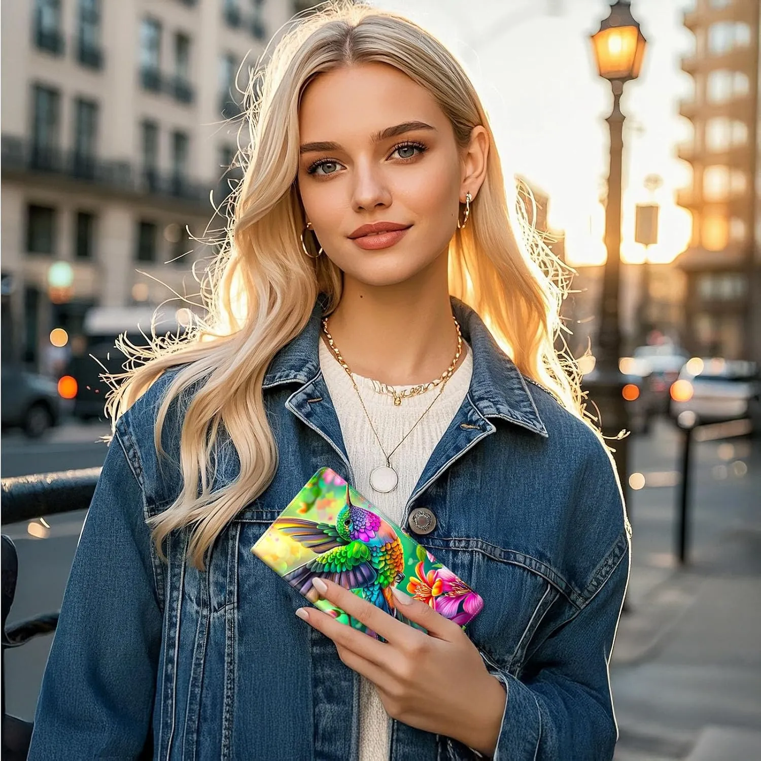 RFID Blocking Leather Wallet for Women and Men, Colorful Hummingbird and Flowers Compact Bifold Credit Card Holder with RFID Protection, Small Ladies Slim Minimalist Wallet