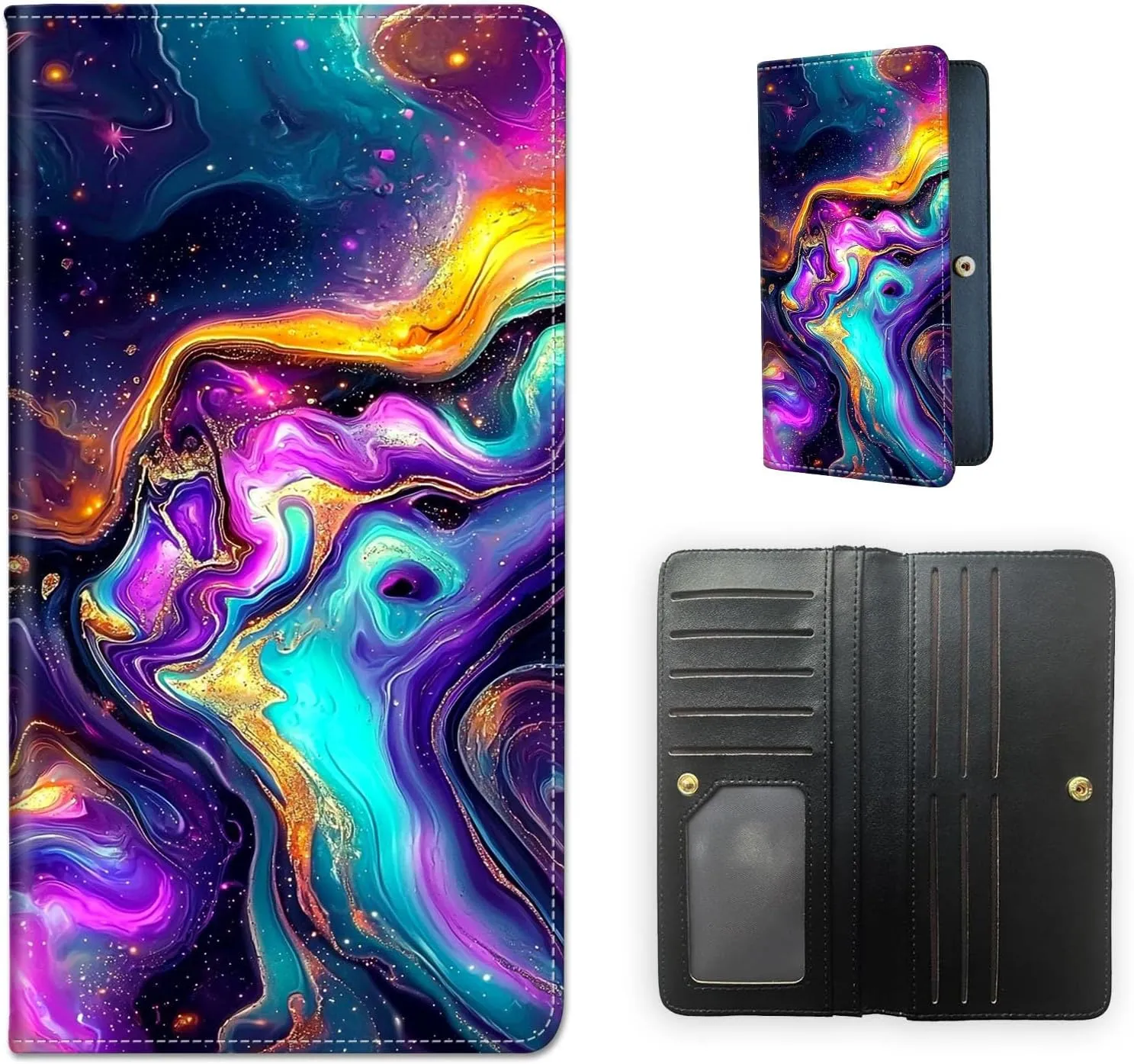 RFID Blocking Leather Wallet for Women and Men, Colorful Marble Compact Bifold Credit Card Holder with RFID Protection, Small Ladies Slim Minimalist Wallet
