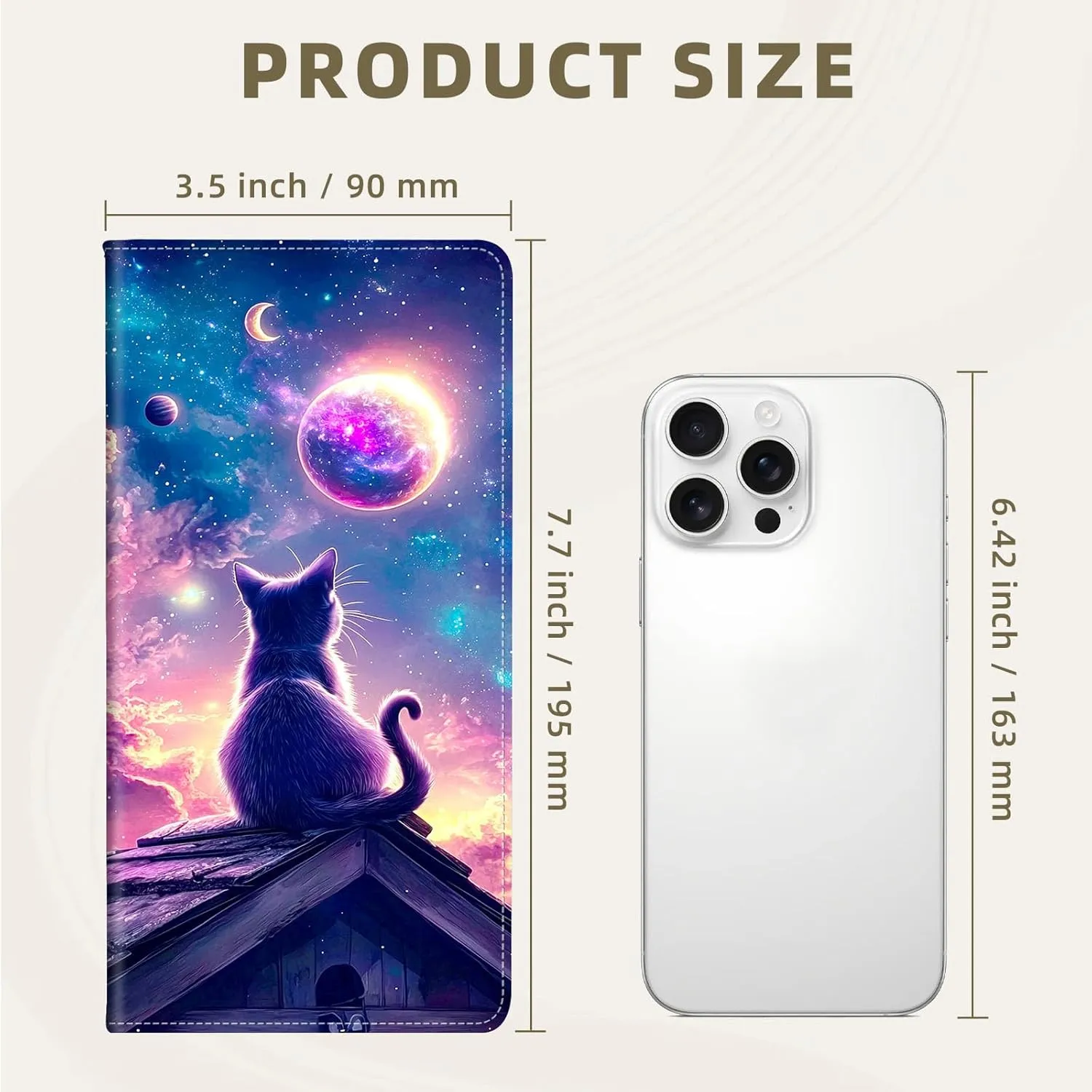 RFID Blocking Leather Wallet for Women and Men, Cute Cat Watching Moon Compact Bifold Credit Card Holder with RFID Protection, Small Ladies Slim Minimalist Wallet