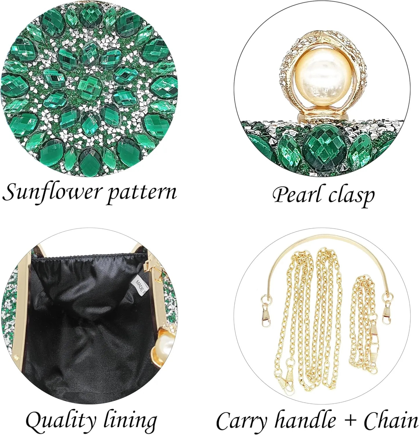 Rhinestone Clutch Purses for Women Evening Wedding Formal - Round Pearl Clasp Handbag - Crystal Diamond Bag