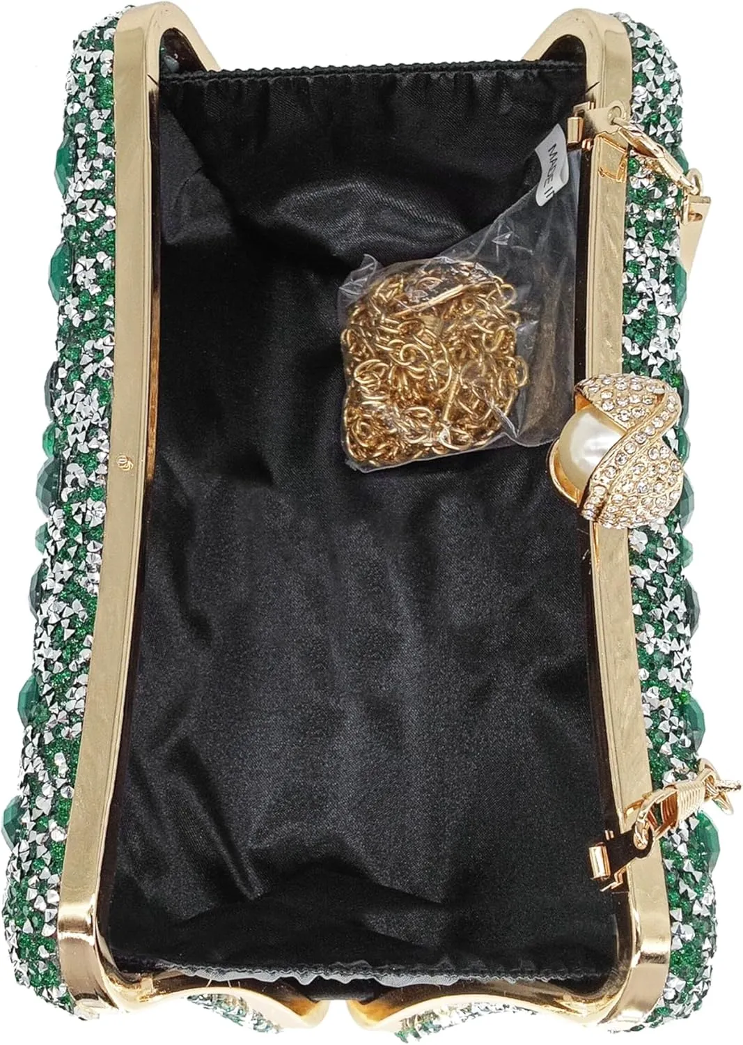 Rhinestone Clutch Purses for Women Evening Wedding Formal - Round Pearl Clasp Handbag - Crystal Diamond Bag