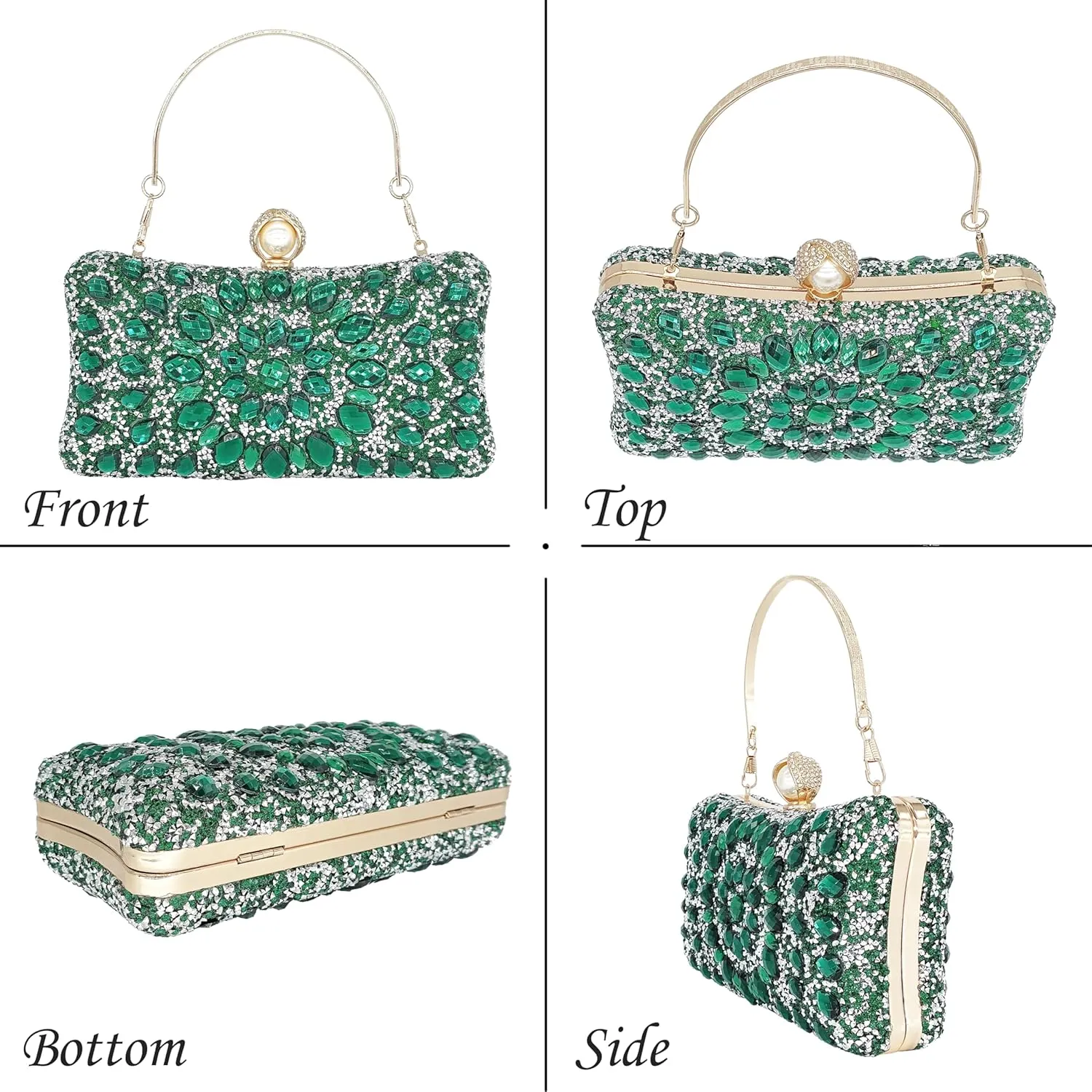 Rhinestone Clutch Purses for Women Evening Wedding Formal - Round Pearl Clasp Handbag - Crystal Diamond Bag
